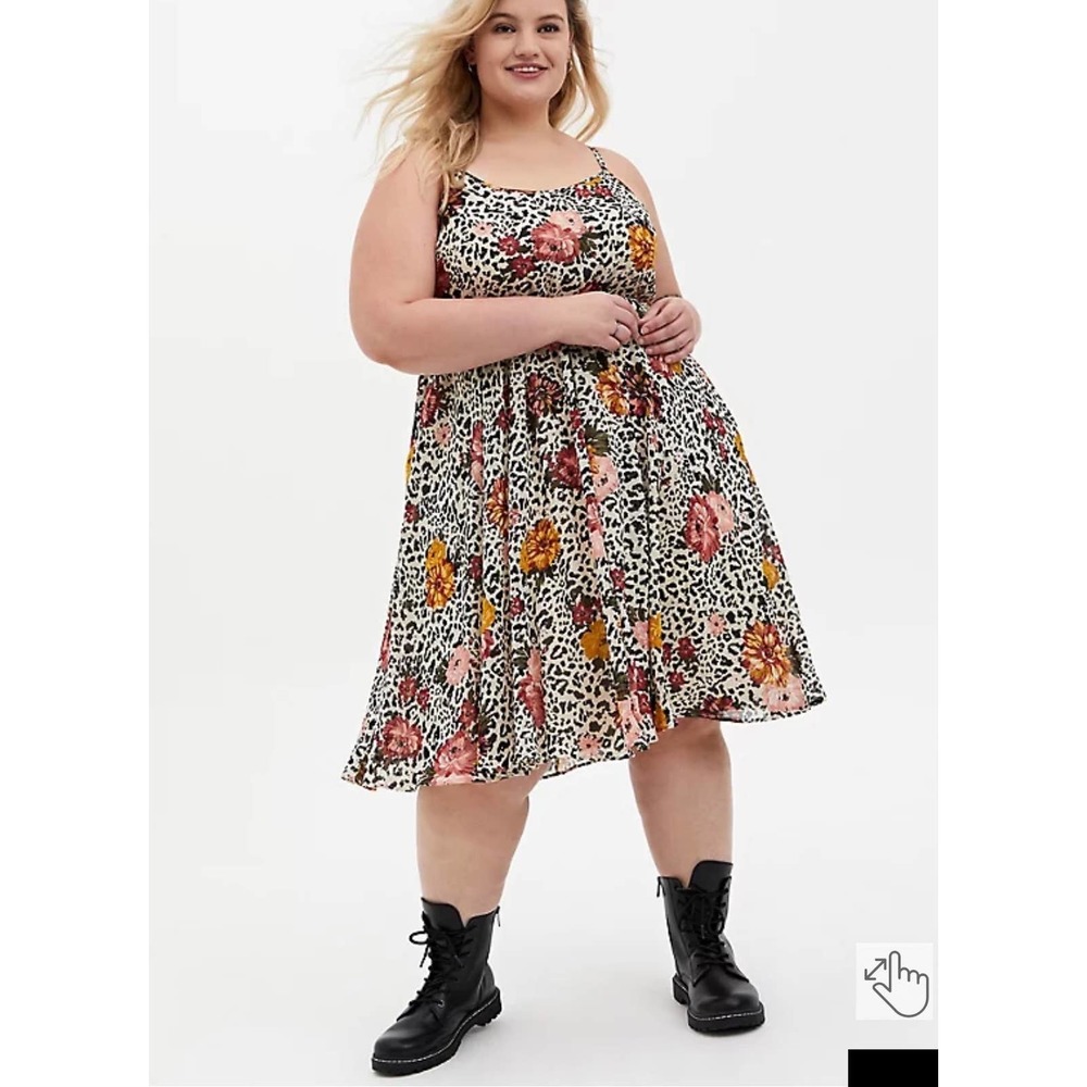 Torrid Light Stone Grey Leopard Floral Chiffon Midi Dress